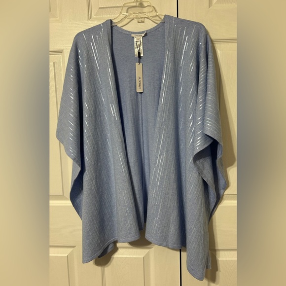 Chico's Sweaters - CHICO’S Blue Sequin Cashmere Blend Ruana Sweater Wrap NWT Women’s Size L/XL
